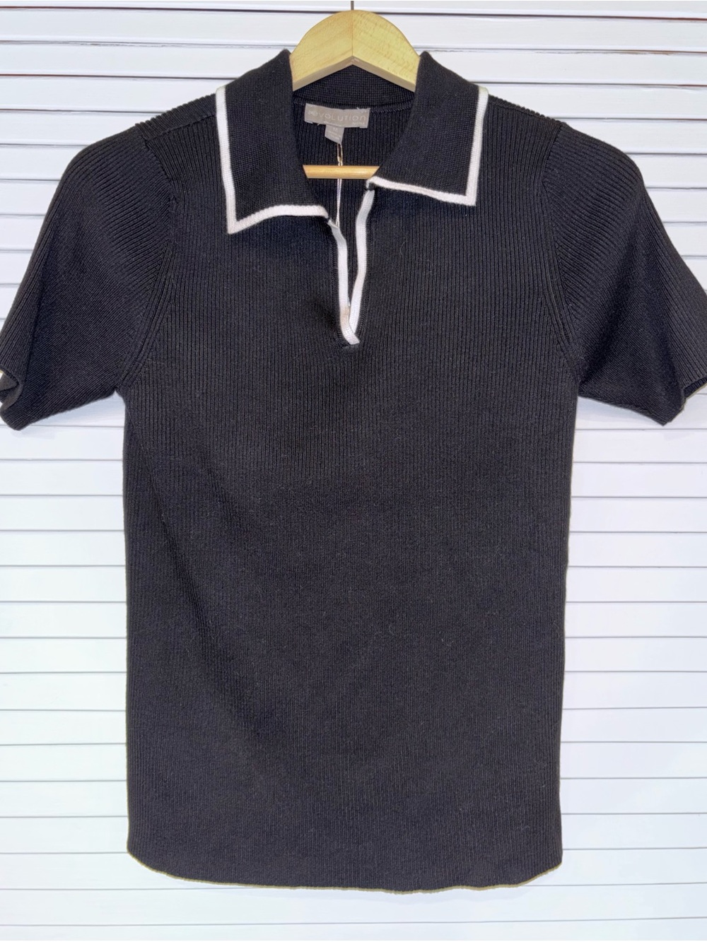 Evolution Women’s Black Knit Polo Shirt with White Trim